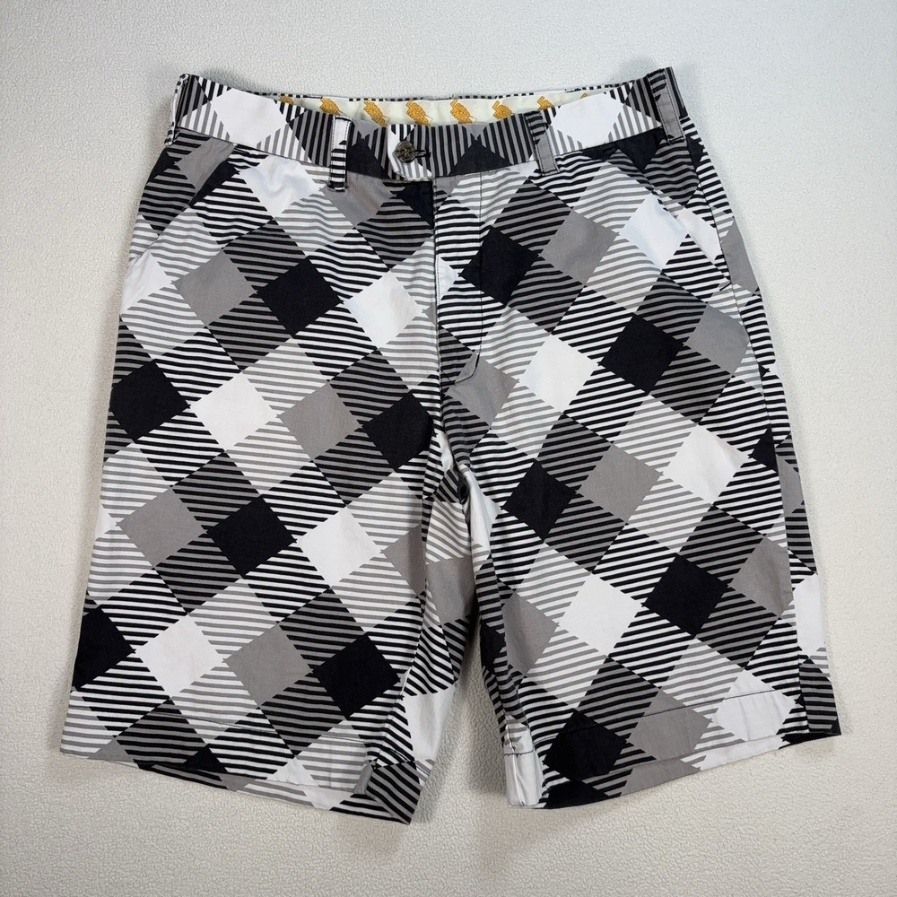 Loud Mouth 10" Golf Shorts Men's 32 Gray Black Check Plaid Stretch‎ Performance